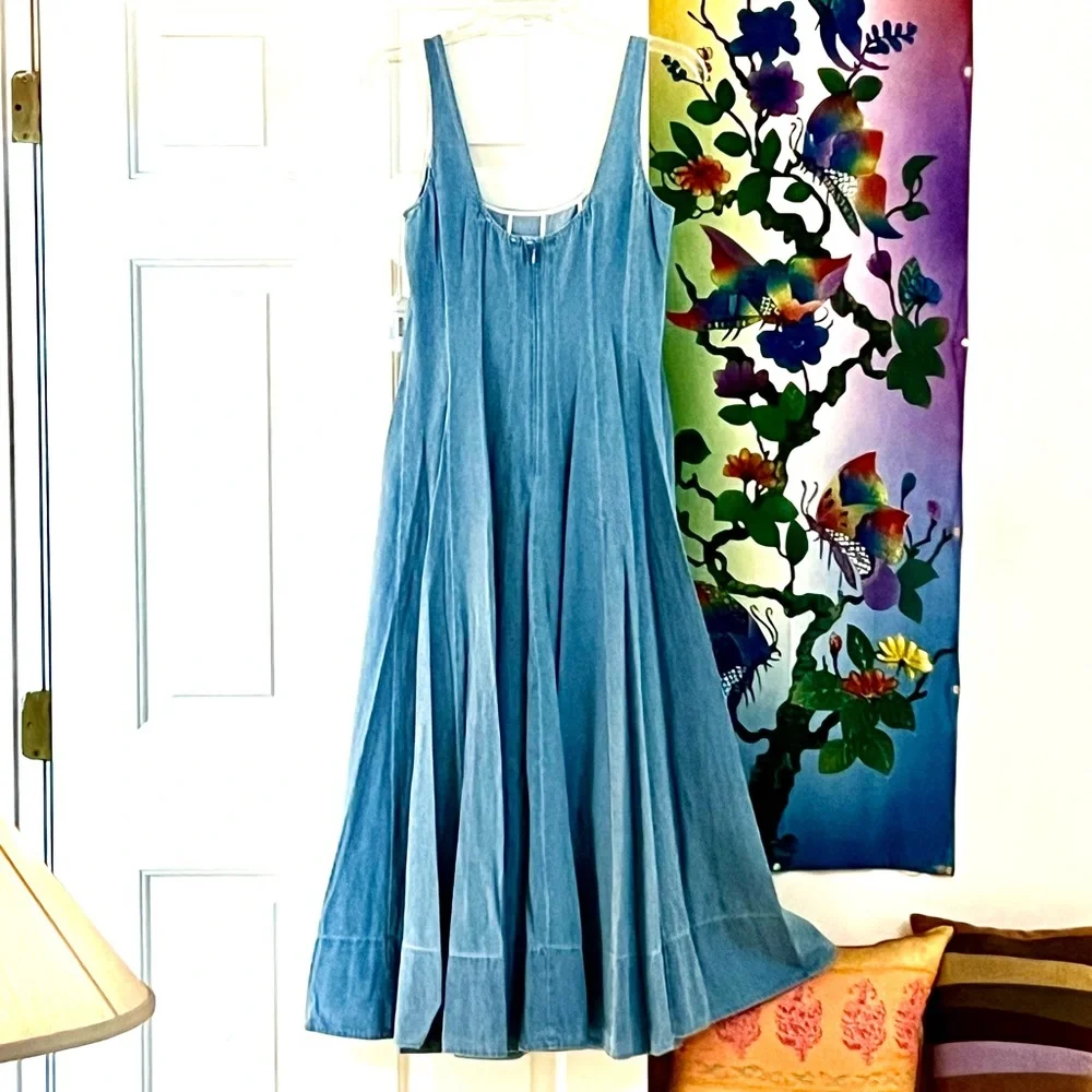 🌺🎉HP🎉🌺 NWT Staud Wells Midi Dress Light Wash Denim - Picture 15 of 16